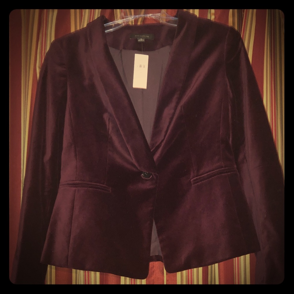 Ann Taylor fitted blazer size 0 deep wine velvety